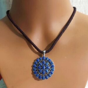 Vintage Chaps Blue Pendant Braided Cord Necklace